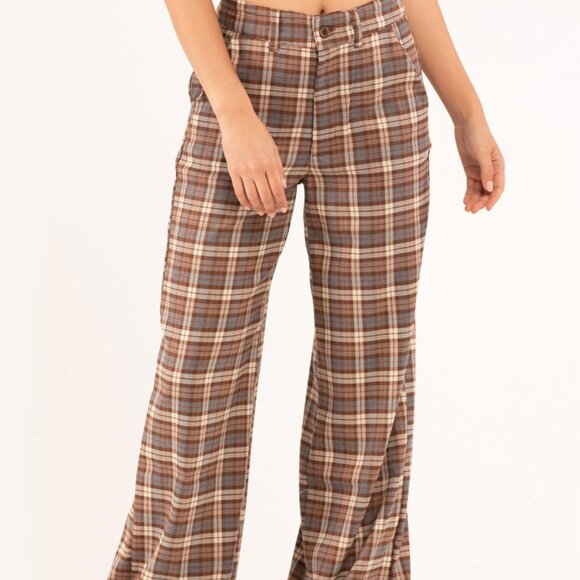 RSQ Womens Wide Leg Brown Plaid Pants/NWT/S - Picture 2 of 16